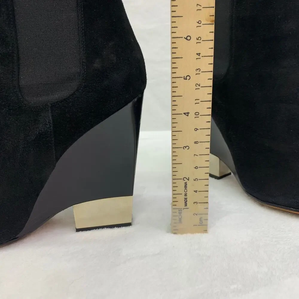 Givenchy Black Suede Gold Heel Slip On Bootie Womens Sz 10 with box extra heels - Picture 12 of 16